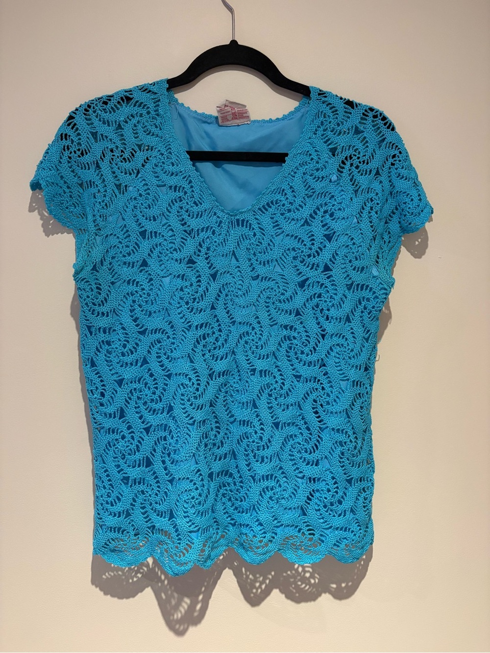 1970’s Turquoise Crochet V-Neck Short Sleeve Blouse